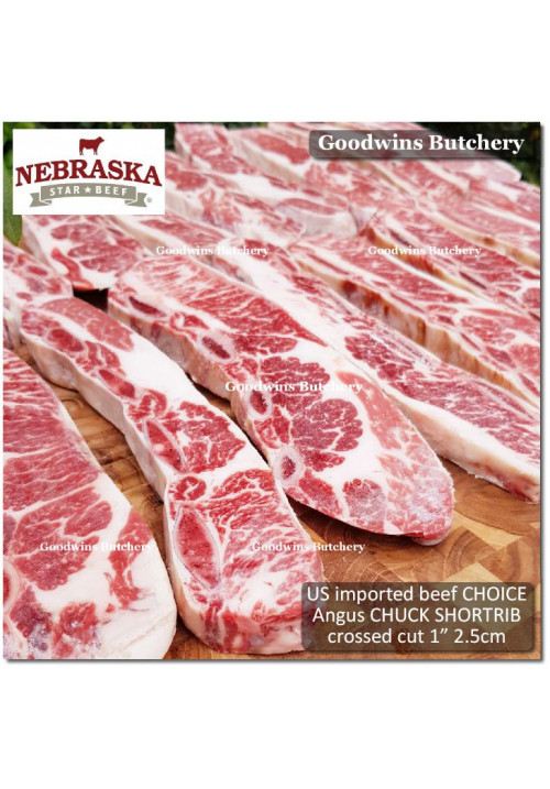 Beef rib shortrib CHUCK SHORT RIB 5ribs frozen US USDA choice Angus Nebraska CROSSED CUT galbi bulgogi 1" 2.5cm (price/pack 1kg 3-4pcs)